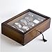 Caddy Bay Collection Vintage Wood Watch Display Storage Case Chest with Glass Top Holds 10+ Watches with Adjustable Soft Pillows and High Depth for Larger Watches