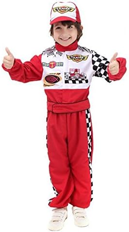 ROMASA Cosplay Children Masquerade Costume Race Car Driver,L (4.4-4.9Ft/10-12),Red