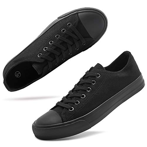 White Sneakers for Women Low Top Canvas Shoes Womens Canvas Sneakers Women's Fashion Sneakers Slip on Casual Tennis Shoes（Full Black.US11）