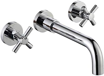 WANFAN Bathroom Faucet, Double Handle Wall Mount Hot and Cold Basin Sink Faucet and Rough in Valve Included Solid Brass Chrome