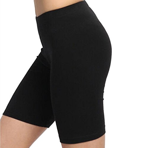 FarJing Women Fashion High Elasticity Solid Color Leggings Gym Active Pants Cycling Shorts(S,Black)