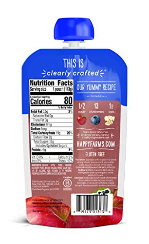 HAPPY BABY ORGANIC BABY FOOD, APPLES, BLUEBERRIES & OATS, 4 OZ