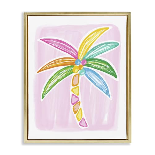 Stupell Industries Pastel Palm on Pink Framed Floater Canvas Wall Art Design by…