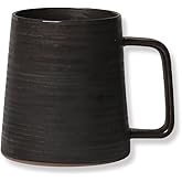 globe faith Large Handmade Pottery Coffee Mug, Unique Metallic Glazed Ceramic Drinking Cup Coffee Cup with Big Handle for Home, Office or Gifts, Microwaveable, Annular Texture 16 oz