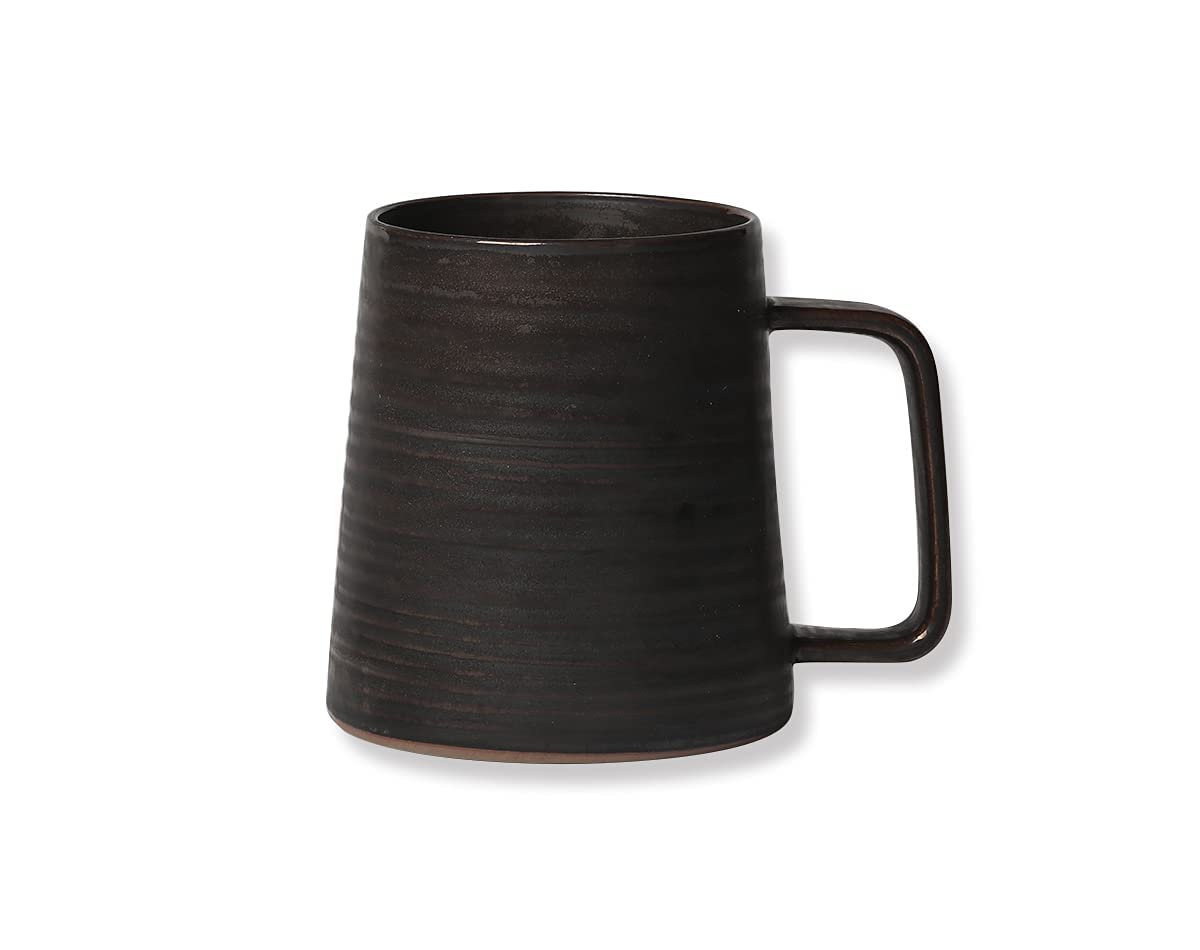Large Handmade Pottery Coffee Mug, Unique Metallic Glazed Ceramic Drinking Cup Coffee Cup, Annular Texture Big Handle Stoneware Tea Mug for Home, Office or Gifts, Microwaveable, 16 oz