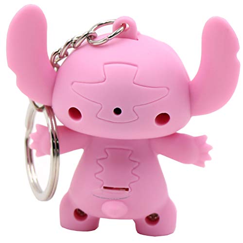 Ireav 2pcs Stitch Cartoon Modeling Keychain,LED Flashlight Key Chain,Glowing Key Ring,Bag Pendant