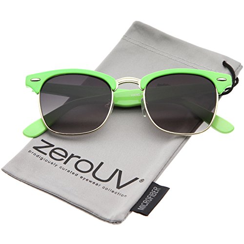 Premium Half Frame Metal Rivets Horn Rimmed Sunglasses 50mm (Green-Gold/Lavender)