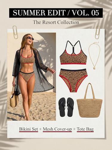 CUPSHE Women's High Waisted Two Piece Bikini Set, Sexy Color Block Swimsuit, Textured Racerback Bathing Suit