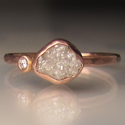 White Raw Diamond Ring in 14k Rose Gold