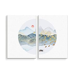 2 Panel Canvas Wall Art Chinese Traditional Landscape Painting Home Wall Decorations for Bedroom Living Room Paintings Canvas Prints Framed - 16"x24" x 2 Panels