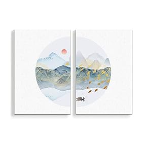 2 Panel Chinese Traditional Landscape Painting Home Wall...