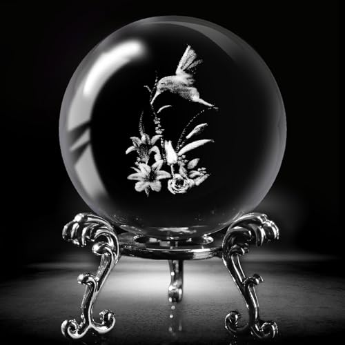 FUTUREPLUSX Crystal Ball with Stand, 3D Hummingbird Crystal Ball Glass Sphere for Home Weeding Decor 2.4\