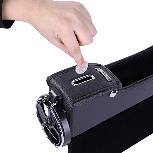Onewell Multi-fuctional Car Seat Leather Storage Box, Console Side Pocket, Gap Catcher with Coin Organizer and Cup Holder (Black, Driver Side) - Thumbnail 3