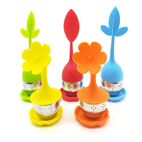 5 pack Loose Leaf Tea Infuser,Stainless Steel Fine Mesh Loose Tea Strainer with Anti Heat Silicone Handle,Perfect Tea Balls Tea Strainers By Korty (Random Color)