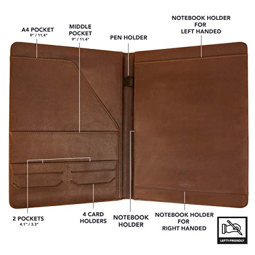 Wundermax Padfolio Portfolio Vegan Leather Binder Business Folder Resume Organizer with Legal Size Notepad Holder for Professional Notebook Interview Designer Clipboard Folio for Men Women Brown