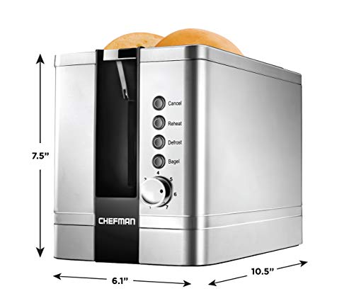 Chefman 2-Slice Toaster - 7 Shade Settings, Bagel Function, Removable Crumb Tray - Black