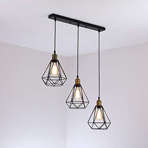 comeonlight® 3-Light Vintage Industrial Pendant Light Fixture Metal Ceiling Lamp Hanging Light Fixture for Kitchen Island Table Dining Room [Energy Class A+]