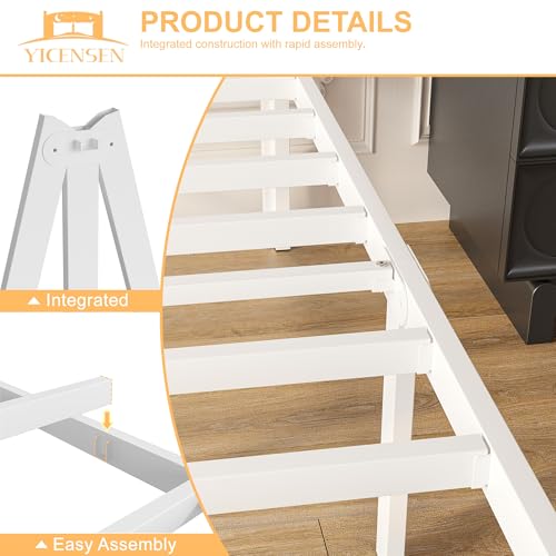Yicensen Base Cama Queen de 46 cm de Altura, Metal Base Queen Size con Patas Redondeadas de Esquina, Plataforma Resistente Cama Muy Resistente Fácil Montaje, Sin Ruido, No Necesita Somier, Blanco