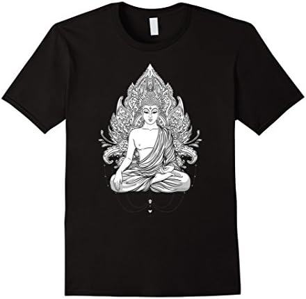 Mens Spiritual T-Shirt Buddha Meditating on Lotus Flower 3XL Black
