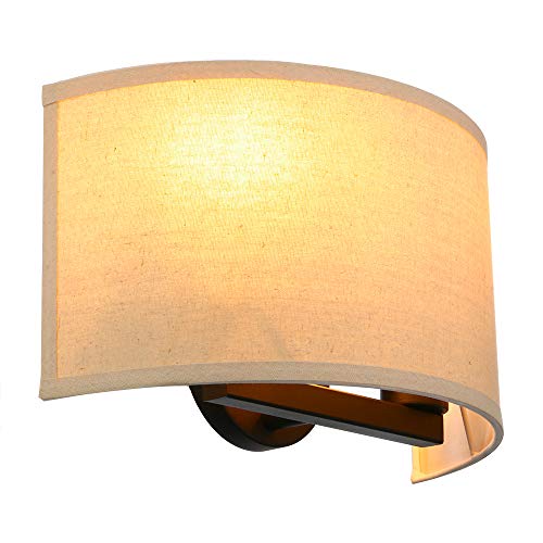 Permo Indoor Bedside Hidden Night Wall Lamp Single 2-Lights Vintage Industrial Fixture with Semicircular Fabric Shade for Reading Bedroom Living Room Dining Room Hotel(Linen)