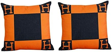 Oitoere H pillow case Logo H Letter Cartoon Classical Geometric Lattice Blend Cushion cases Throw Pillowcase Pillow cover for Sofa Bed 18 Inches × 18 Inches 2Pcs