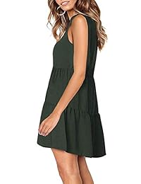 Vestido de verano para mujer con cuello en V, sin mangas, plisado, holgado, casual, camisa