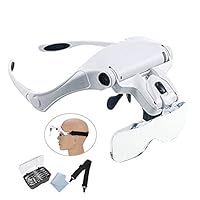 Lighted Head Magnifying Glasses Headset with Light Headband Magnifier Loupe Visor for Close Work/Electronics/Eyelash/Crafts/Jewelry/Repair