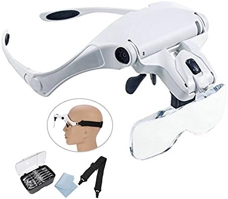 Lighted Head Magnifying Glasses Headset with Light Headband Magnifier Loupe Visor for Close Work/Electronics/Eyelash/Crafts/Jewelry/Repair