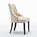 LSSBOUGHT Set of 2 Fabric Dining Chairs Leisure Padded Chairs with Black Solid Wooden Legs,Beige