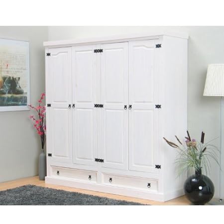 New Mexico Wardrobe For Bedroom Solid Pine 4 Doors White Amazon