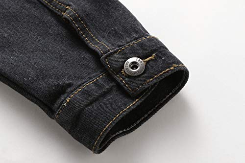 XueYin Men's Denim Jacket Slim Fit Plus Size(Black,XS Size)