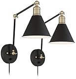 Wray Black and Antique Brass Plug-In Wall Lamp Set of 2