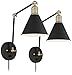 Wray Black and Antique Brass Plug-In Wall Lamp Set of 2