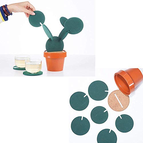 6-Piece Green Coaster Set with Flower Pot Shaped Holder - Thumbnail 3