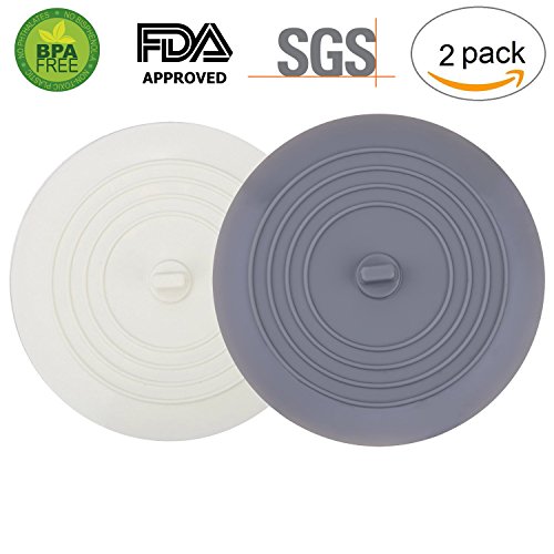 (2 Pack) Silicone Tub Stopper, Premium Bathtub Drain Stopper, One of the Best Sealing Sink Stopper, Upgraded Drain Plug for Kitchens, Bathrooms and Laundries (6 inches) (White&Grey)