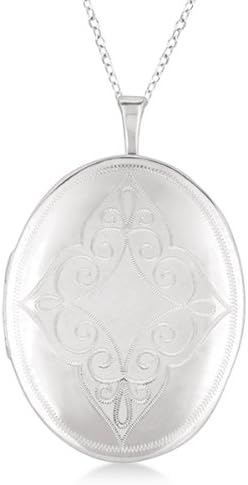 Antique Style Oval Milgrained Edge Locket Necklace Sterling Silver