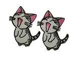2 small pieces LAUGHING CAT Iron On Patch Fabric Applique Yawning Kitty Motif Decal 2.5 x 1.9 inches (6.5 x 4.5 cm)