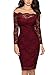 Miusol Women's Vintage Off Shoulder Flare Lace Slim Cocktail Pencil Dress,A-wine Red,Small