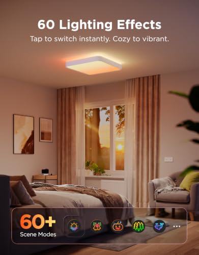 Govee RGBIC Ceiling Light, 48.5 W, Smart LED Ceiling Light, 4300 lm, Compatible with Matter, Alexa & Google Assistant, LED Ceiling Light, Diameter 38 cm, Dimmable with Backlight for Living Room