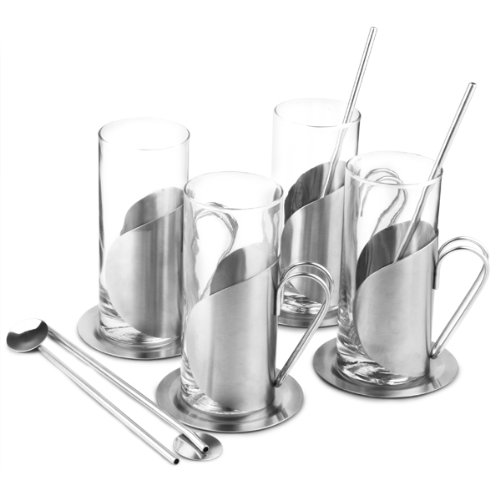 bar@drinkstuff Irish Coffee Glasses 10 oz / 280 ml Irish Coffee Set Stainless Steel Set of 4 (Pack of 1)