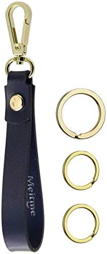 Meitme Blue Leather Key Chain for Men and Women Home Office Car Keychain with Key Ring Key fob (Blue Keychain)
