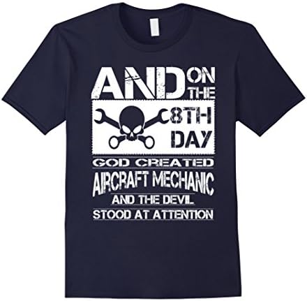 Men's 8th Day God Created Aircraft Mechanic T-Shirt Large Navy