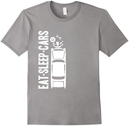 Men's "Eat. Sleep. Cars." Mechanic or Car Buff T-shirt Large Slate