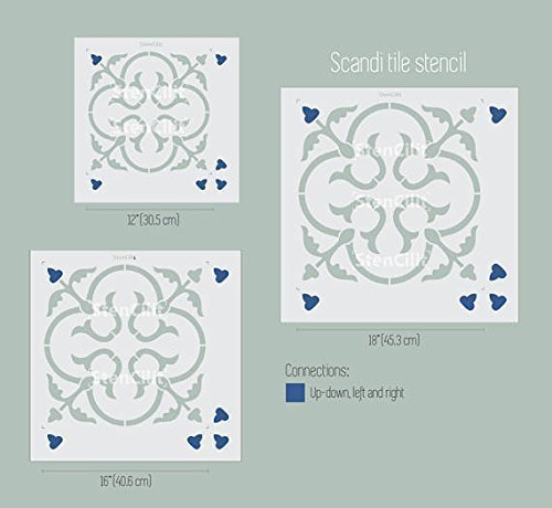 Scandinavian Tile Wall Stencil for Painting - Expedited 3 Days Delivery - Wall Accent - Reusable Template - Large Mylar Washable Plastic - Repeatable Pattern for Bedroom DÃ©cor