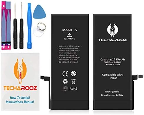 TECHAROOZ Internal Battery Replacement Kit for Compatible With iPhone 6S - New Zero Cycles Li-ion 1715mAH - Tools + Instructions [ 12 Months Warranty ]…