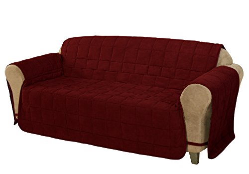 Chezmoi Collection Quilted Micro Suede Pet Furniture Protector Slip Cover Throw with Ties (Burgundy, Sofa)