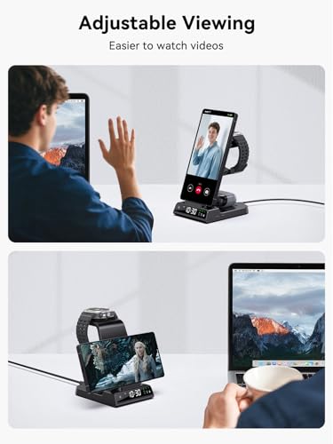 Wireless Charger for Samsung Charging Station with Clock for Samsung Galaxy S25 Ultra/S24 Ultra/Z Flip 7/Fold 6/Bud, 3 in 1 Android Charging Station, Watch Charger for Samsung Galaxy Watch 8/7/6/5Pro