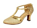 Honeystore Women's Latin Dance Closed Toe T Strap Glitter Mary Jane Dance Shoes