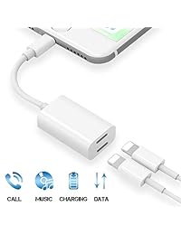 [Certificado Apple MFi] Adaptador divisor de iPhone compatible con iPhone X Xs Max Xr 7 8 Plus iPad iPad, adaptador dual para auriculares Jack Audio + carga + sincronización + adaptador de control de música compatible con iOS 12