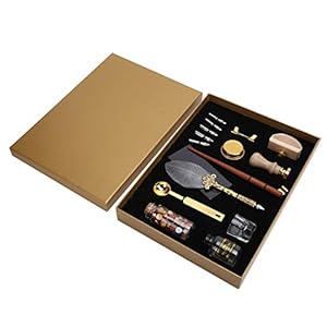 Veren pennenset, veren pennenset, met vintage wasstempel, prachtig retro metaal(SP225064 pearly gray)